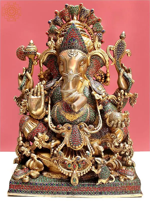 19" Seated Ganesha Brass Statue
