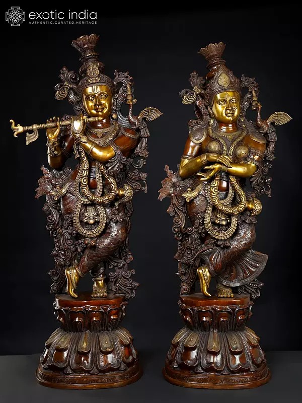 48'' Radha Krishna Divine Pair | Brass Statue