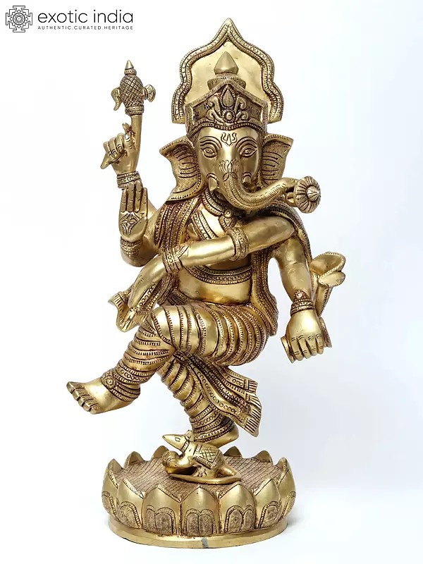 18'' Dancing Four-Handed Lord Ganesha | Brass Statue