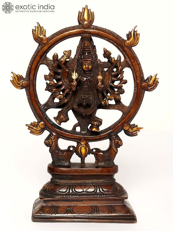 9" Brass Sudarshana Vishnu with Narasimha On Reverse