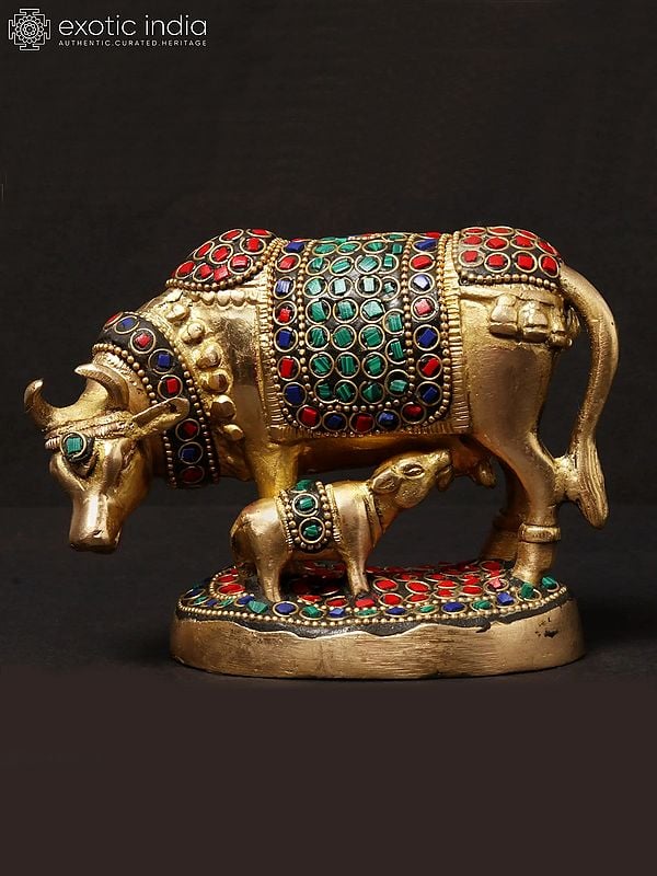 Standing Calf and Cow | Brass With Inlay Work