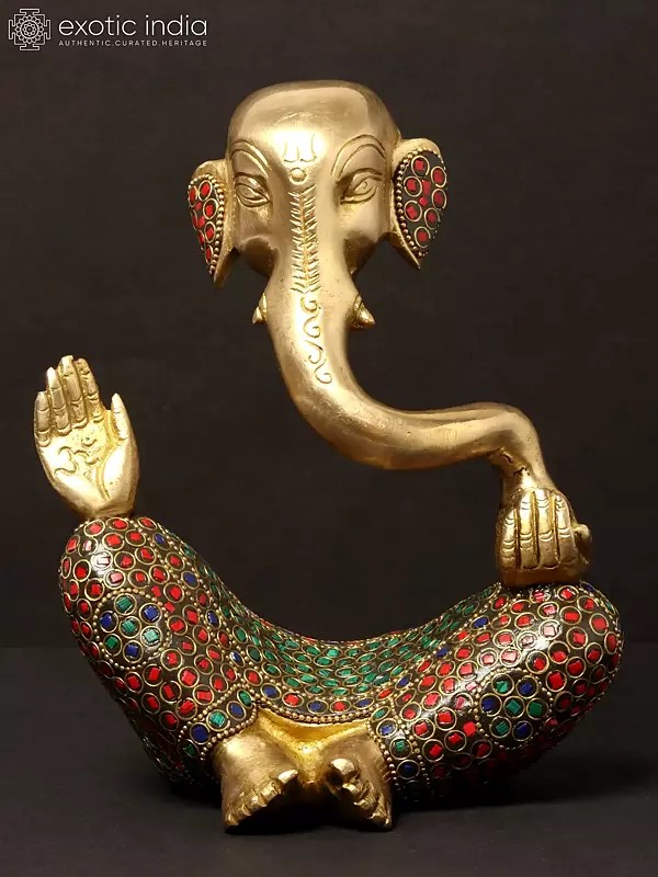 7'' Stylised Ganesha Modern Art Statue | Brass With Inlay Work