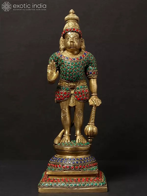 12'' Standing Lord Bhaktha Anjaneyar | Brass With Inlay Work