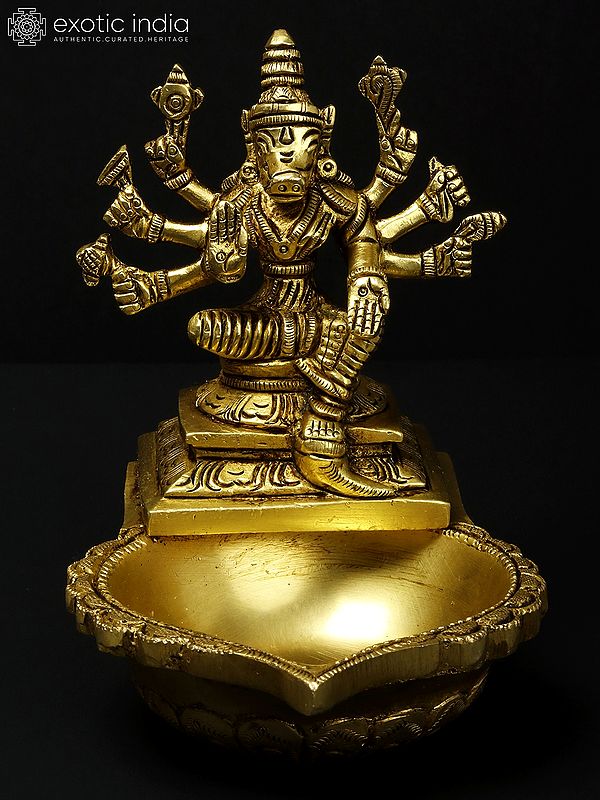 6'' Hindu Goddess Varahi With Oil Lamp | Brass