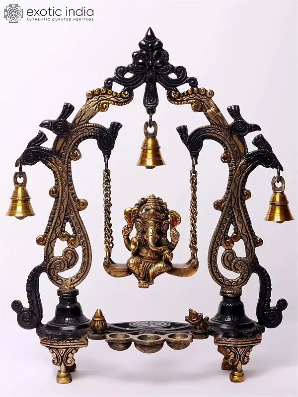 Lord Ganesha Brass Idol on Kirtimukha Swing with Dangling Bells