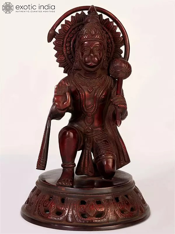 11" Red Color Lord Hanuman Statue Seated in Blessing Gesture