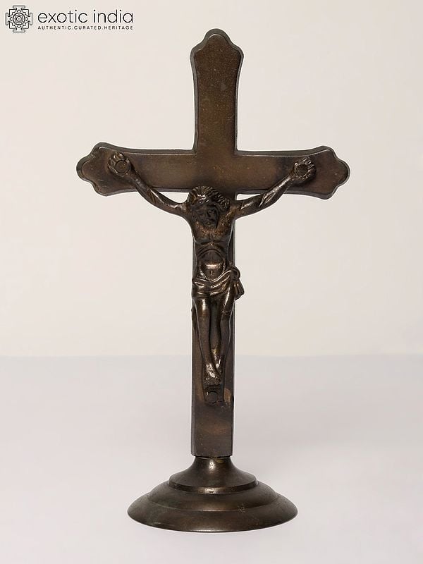 9" Crucifix Brass Statue | Christian Cross with Jesus Christ