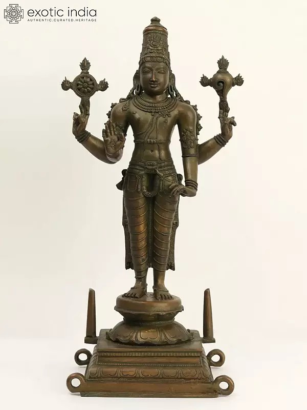 20" Bronze Lord Vishnu Idol Standing on Pedestal