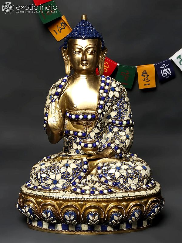 12" Gautam Buddha Preaching His Dharma | Brass with Inlay Work