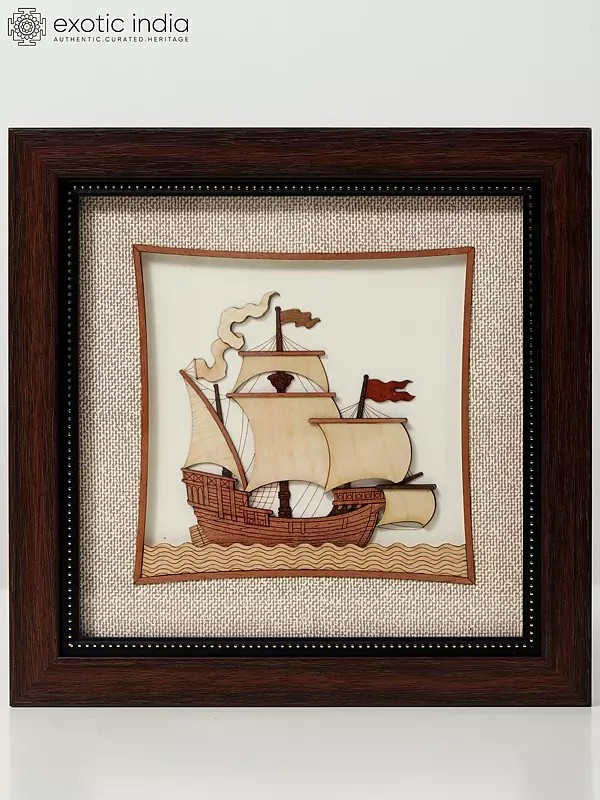 Ship on Sea Wood Art with Frame | Wall Hanging Décor Piece