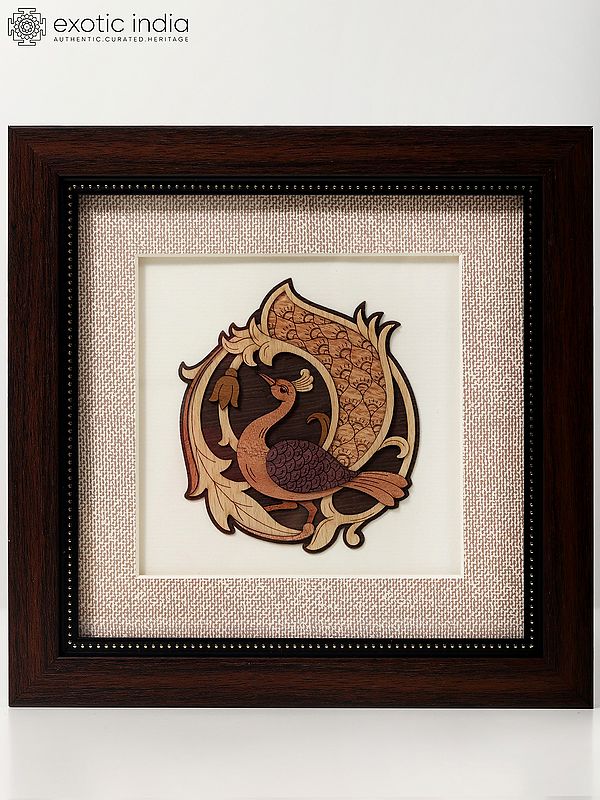 Peacock with Round Tail Wood Art | With Frame | Wall Hanging