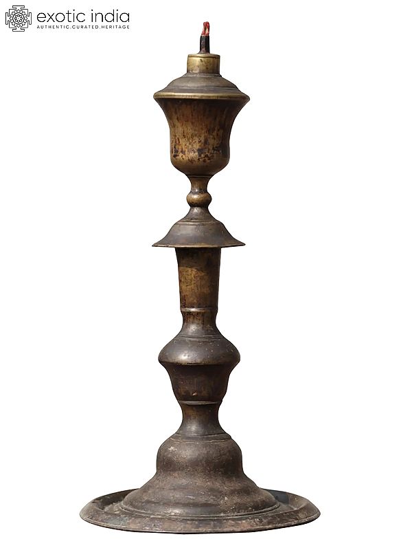 15" Ritual Oil Lamp in Copper From Nepal