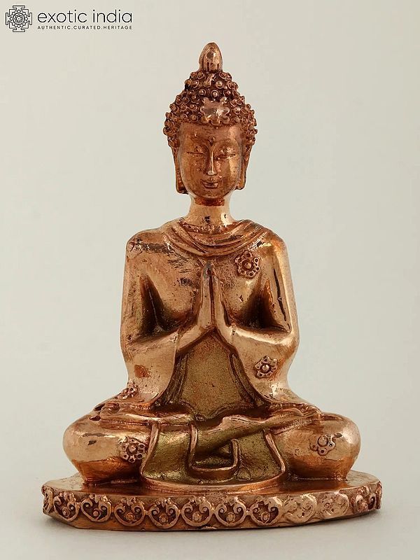 3" Small Sitting Lord Buddha Bronze Statue in Namaskar Gesture