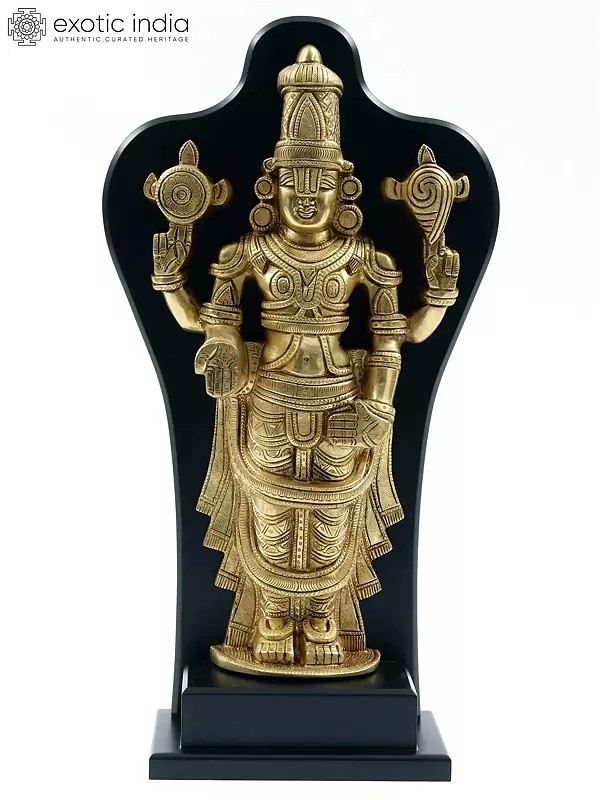 17" Tirupati Balaji (Venkateshvara) Statue in Brass with Wooden Frame