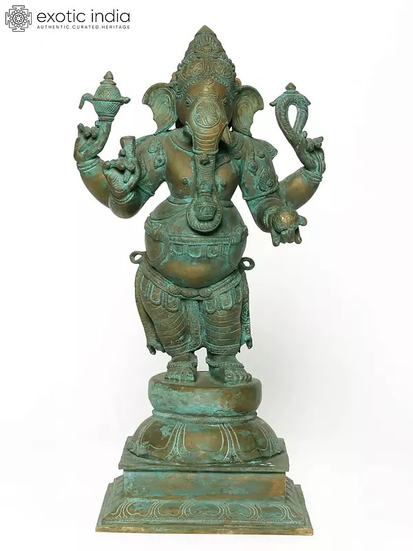 18" Standing Chaturbhuja Lord Ganesha Bronze Statue