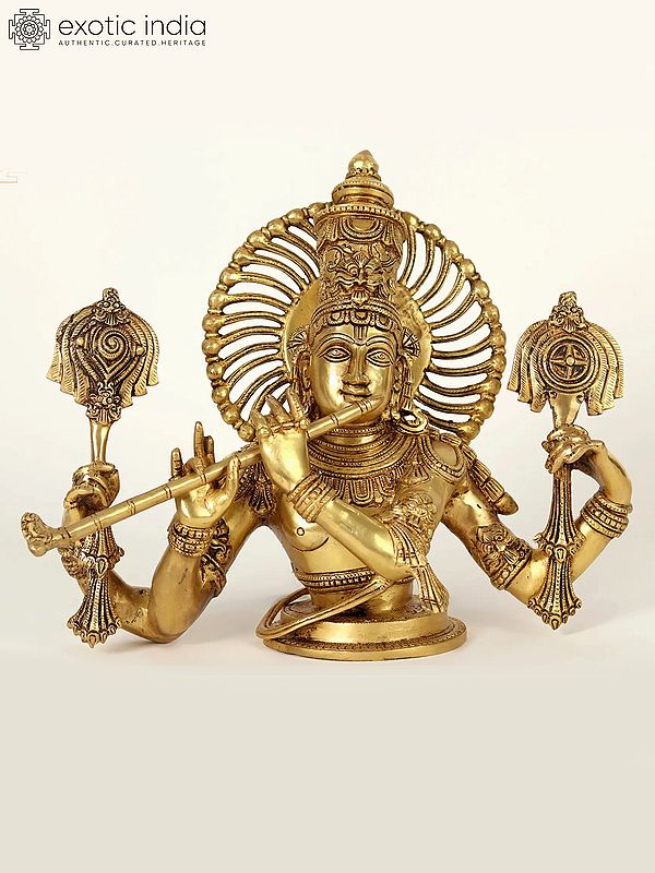 15" Chaturbhuja Venugopal Brass Statue (Krishna) Bust