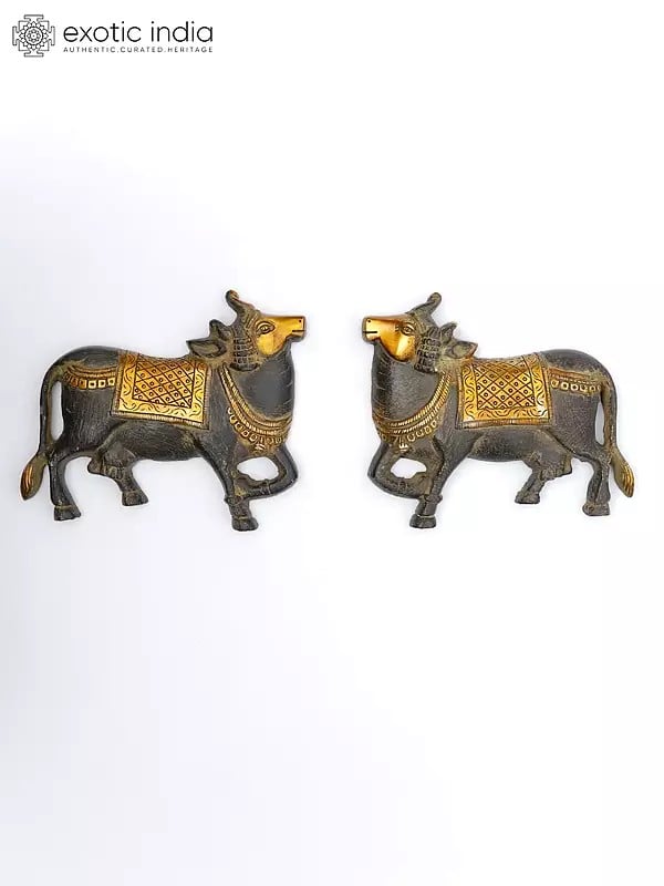 5" Pair of Kamadhenu Cow in Brass | Wall Decor