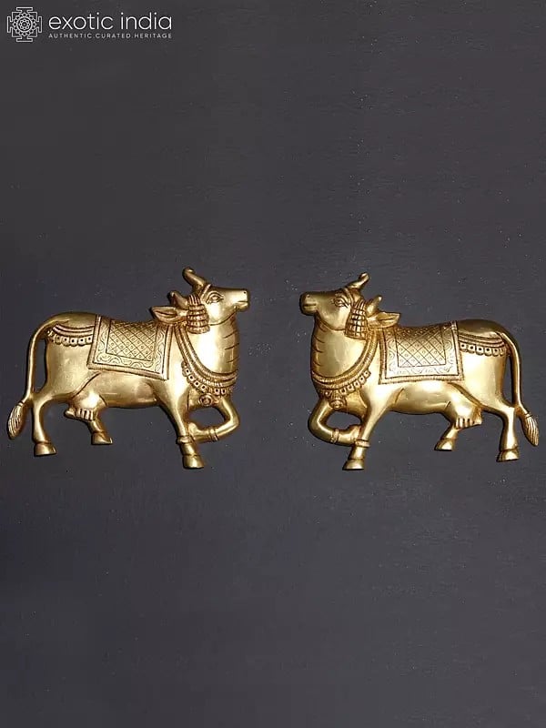 5" Pair of Kamadhenu Cow in Brass | Wall Decor