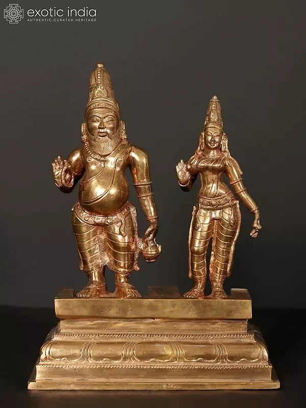 9" Agastya Muni with His Wife Lopamudra | Bronze Statue