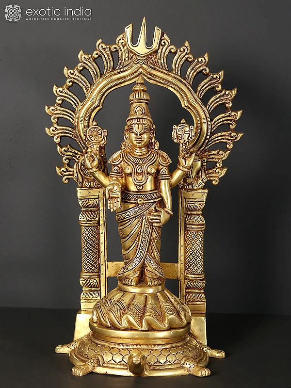 17" Standing Tirupati Balaji Brass Statue (Venkateswara) on Tortoise