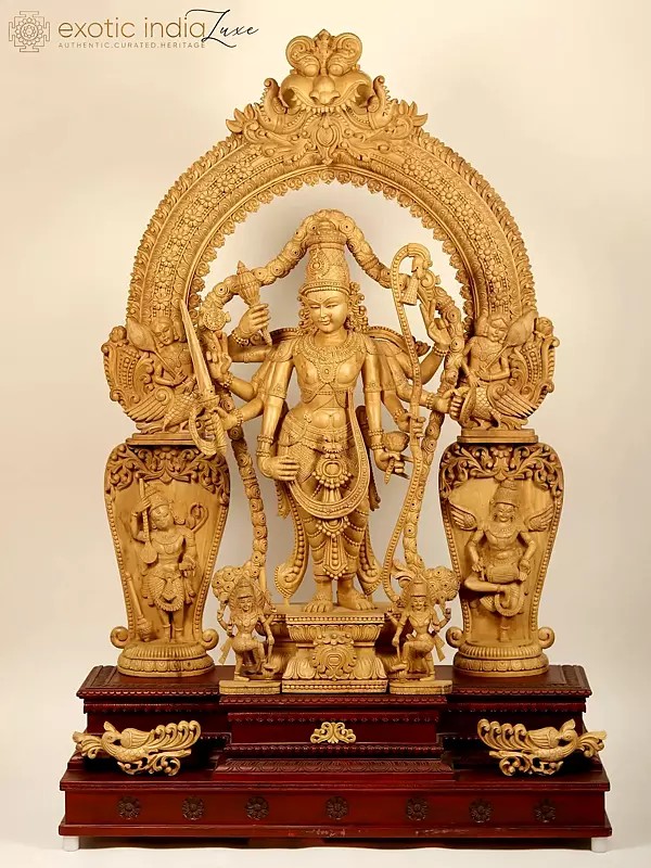 78" Ashtabhujadhari Narayan Bhagawan Wooden Statue | Award Winning Sculpture