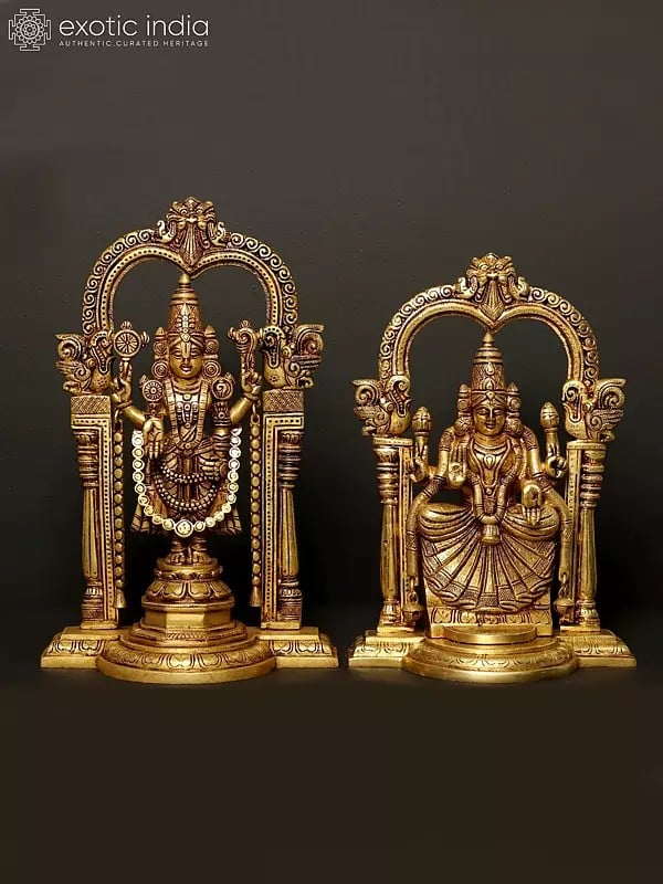14" Lord Balaji and Goddess Padmavathi Brass Statue