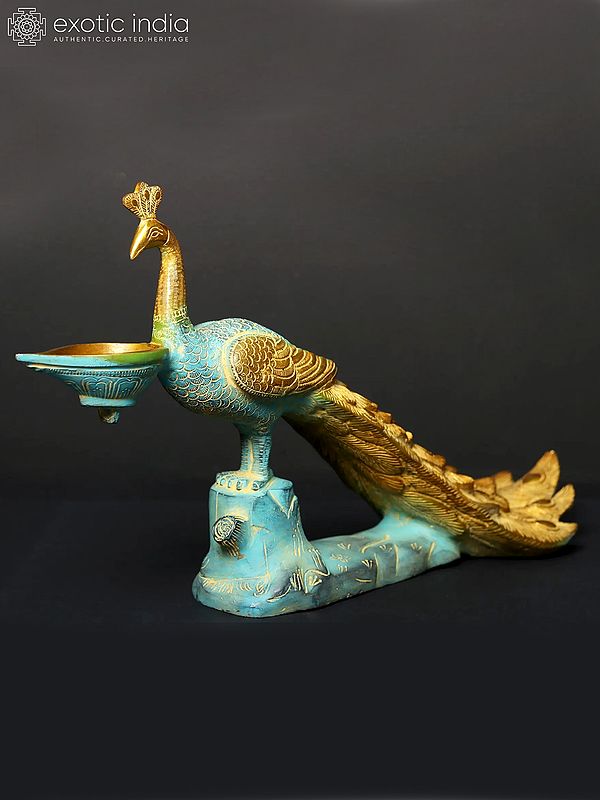 16" Brass Peacock Figurine Oil Lamp