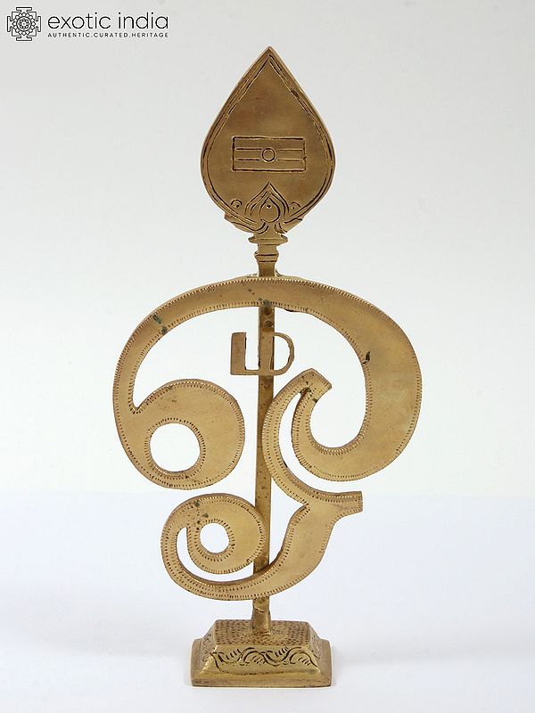 10" Brass Karttikeya Vel with Tamil Om on Stand