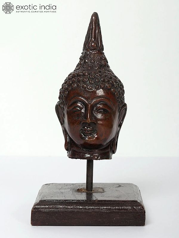 7" Thai Buddha Head On Wooden Stand