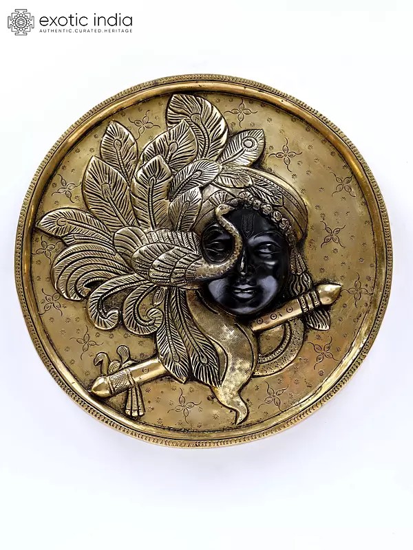 10" Brass Lord Krishna Plate | Wall Decor