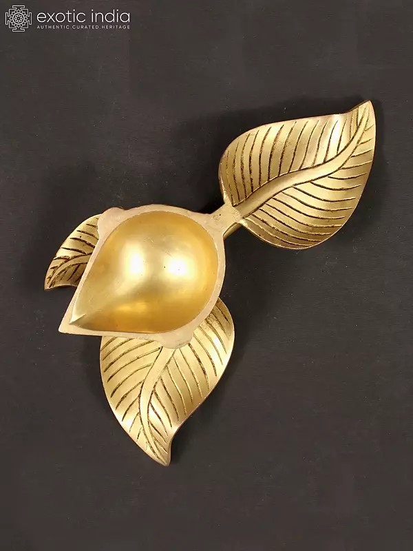 8" Brass Leaf Design Diya | Ritual & Pooja Items