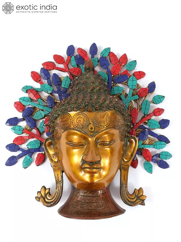 12" Brass Buddha Head Statue with Tree | Wall Hanging