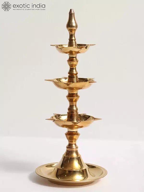 11" Brass Traditional  Three Layer Oil Lamp