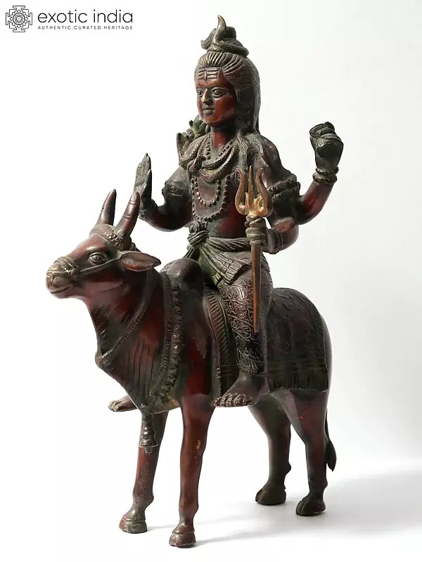 17" Lord Shiva Brass Statues Seated on Nandi
