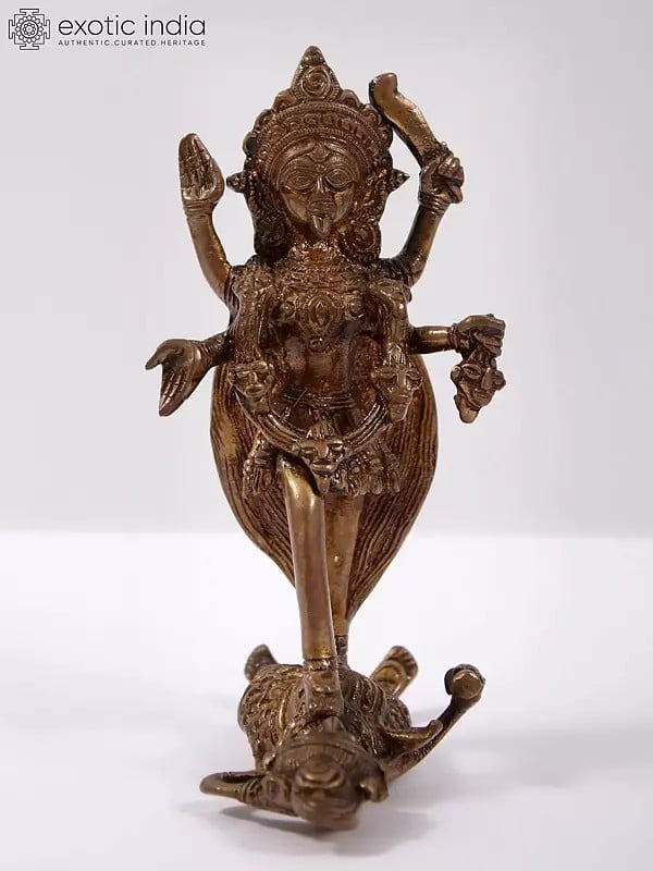 6" Goddess Kali Brass Idol | Tribal Statue