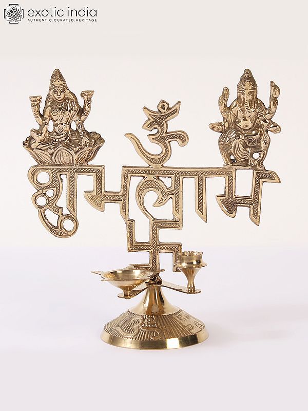 7" Lakshmi And Ganesh Shubh Labh with Diya and Incense Holder