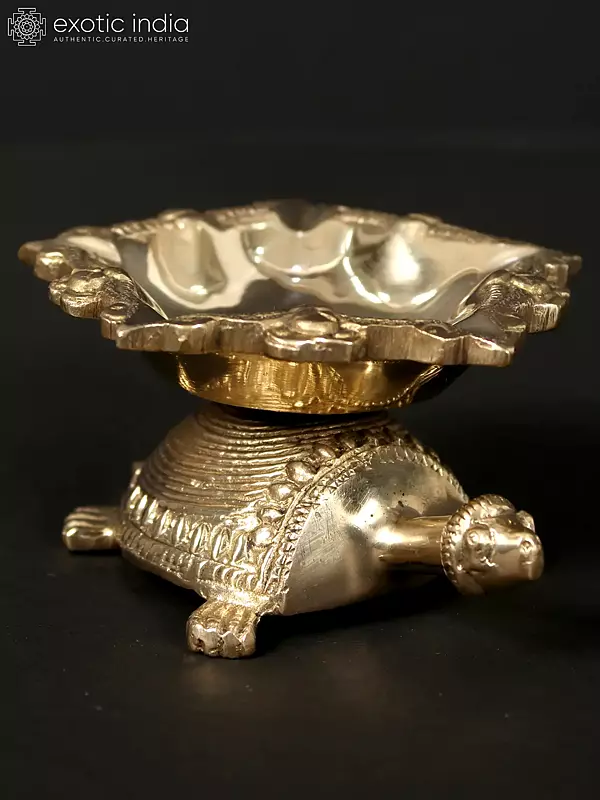 3" Brass Vastu Tortoise Five Wicks Diya