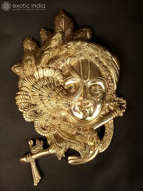 13" Brass Fluting Krishna Face | Wall Hanging