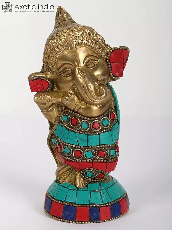 5" Small Baby Ganesha Statue | Brass with Inlay Work