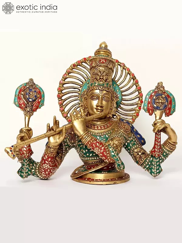 15" Chaturbhuja Venugopal (Krishna) Bust | Brass Statue