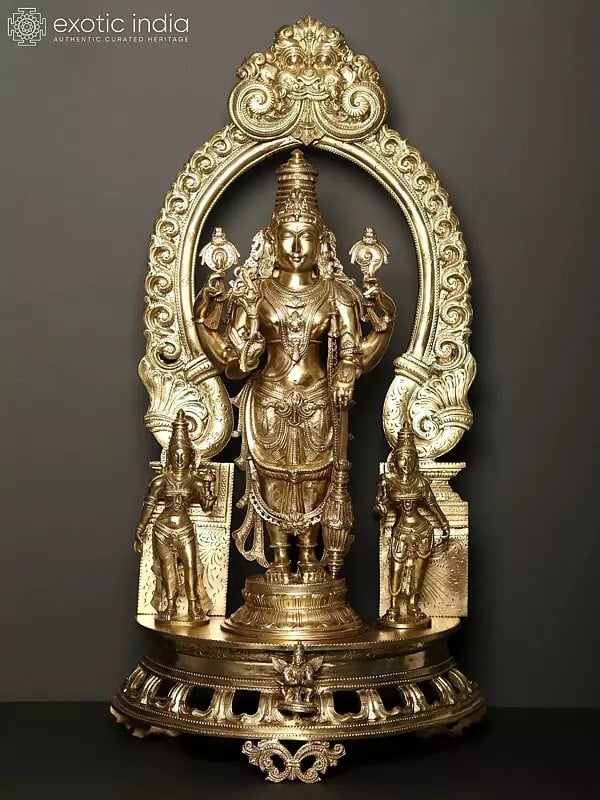 32" Bronze Lord Vishnu Statue with Kirtimukha Prabhavali
