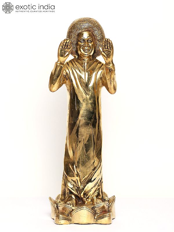 18" Standing Sathya Sai Baba Brass Statue