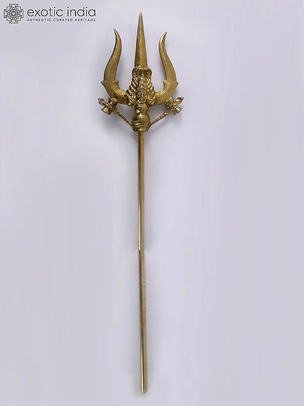 54" Brass Trident of Shiva with Image of Goddess Parvati