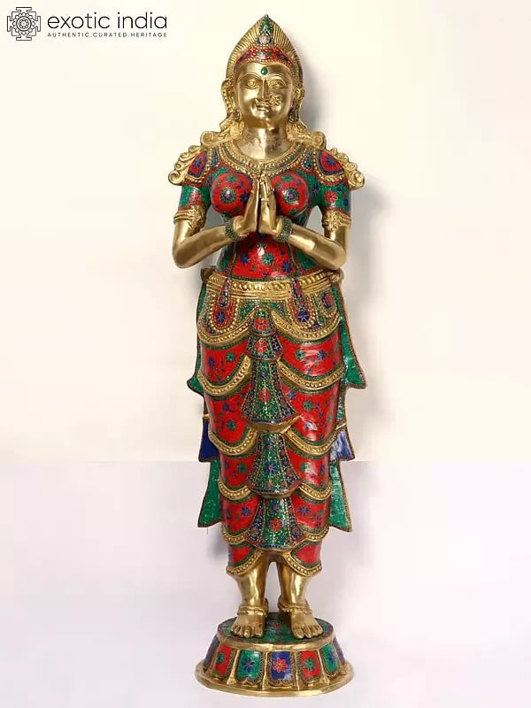 72" Large Brass Namaste Lady (Anjali Mudra) | Brass Statue