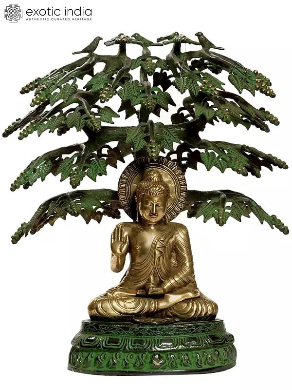21" Buddha Under the Bodhi Tree In Brass | Handmade | Made In India