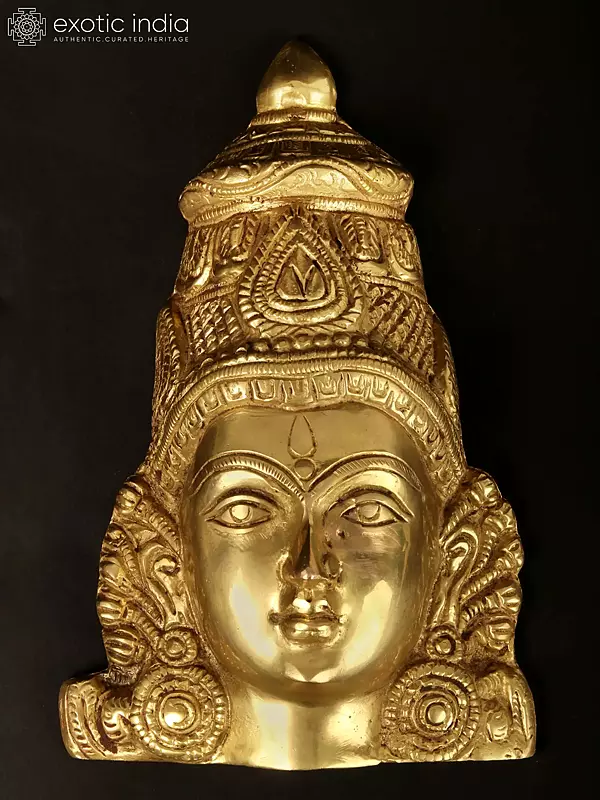 7" Crowned Devi Mukhamandala Wall-Hanging Mask in Brass