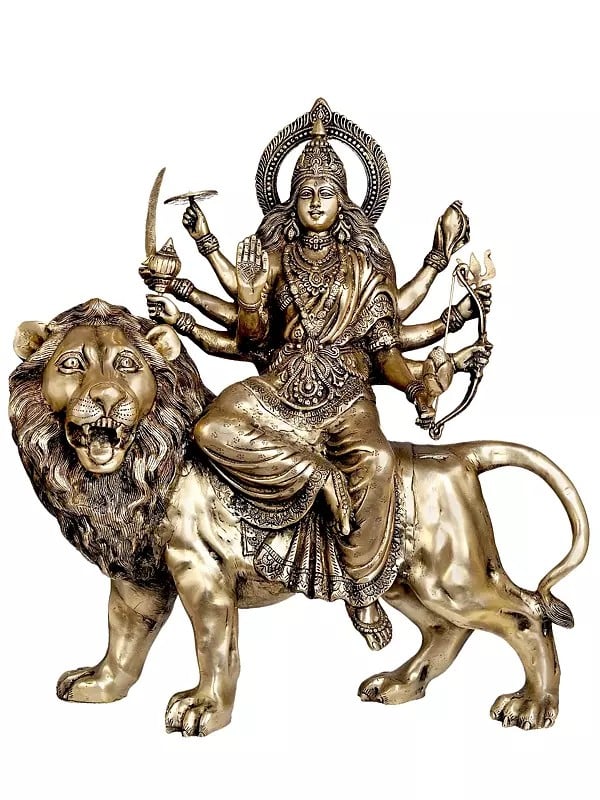 27" Large Size Mother Goddess Durga In Brass | Handmade | Made In India