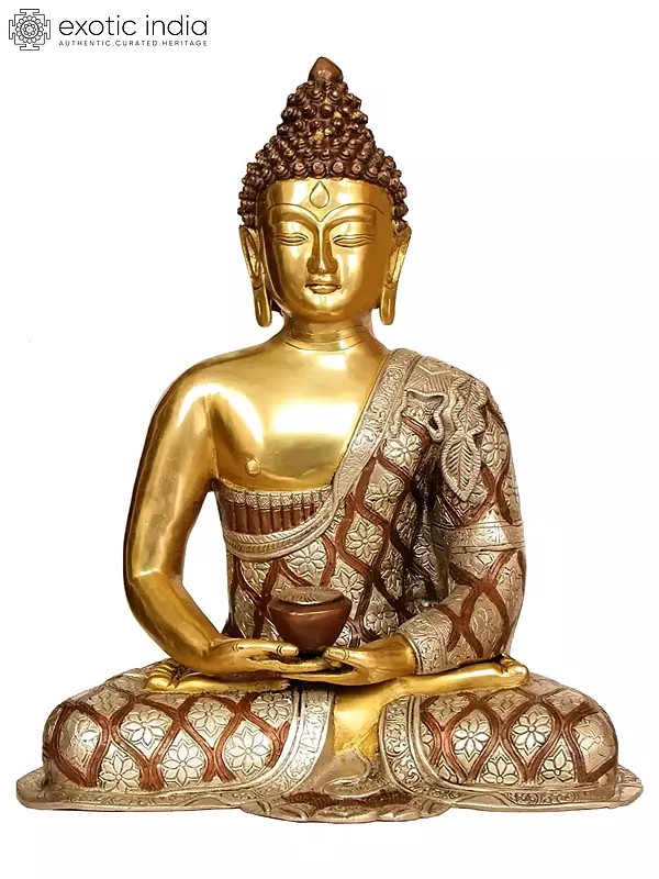 17" Lord Buddha in Dhyana Mudra (Robes Decorated with Lotus Flowers)