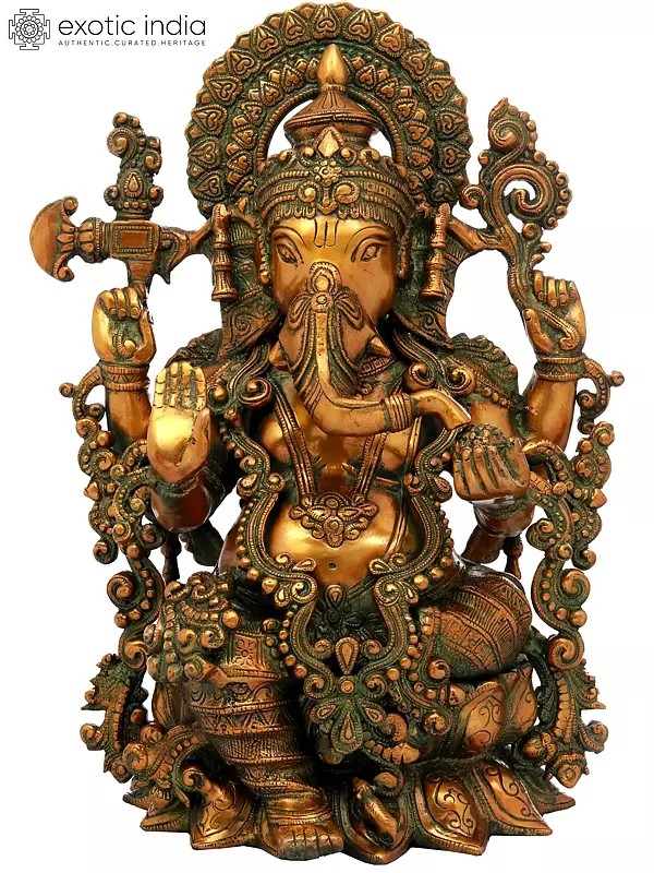 16" Seated Ganesha in Brass | Handmade | Made In India