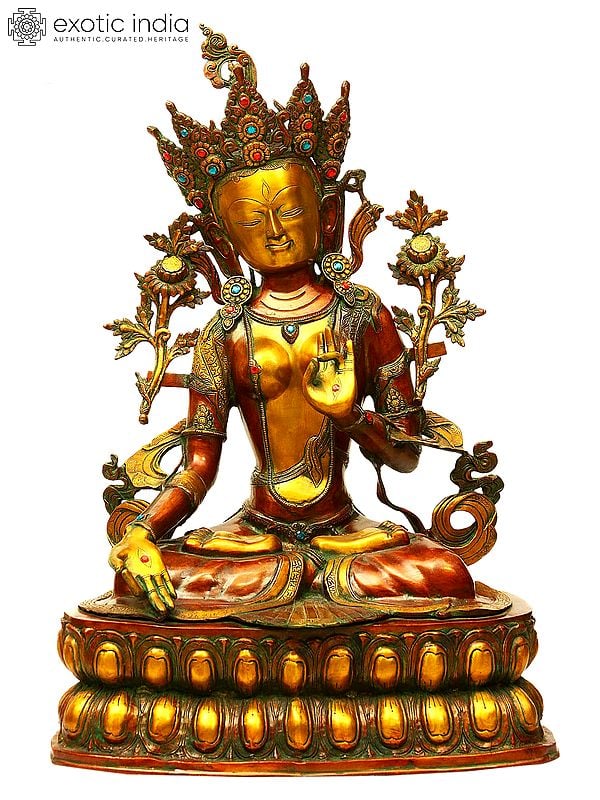 34" Large Size Goddess White Tara (Tibetan Buddhist Deity) In Brass | Handmade | Made In India